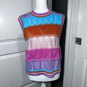 Grace & Karma Pastel Crochet Knit Sleeveless Sweater Vest Size L